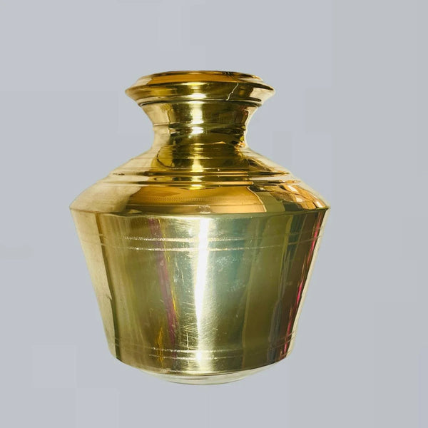 Traditional brass Kalash pot for puja approximately 9 inches tall - Bhakti Shop