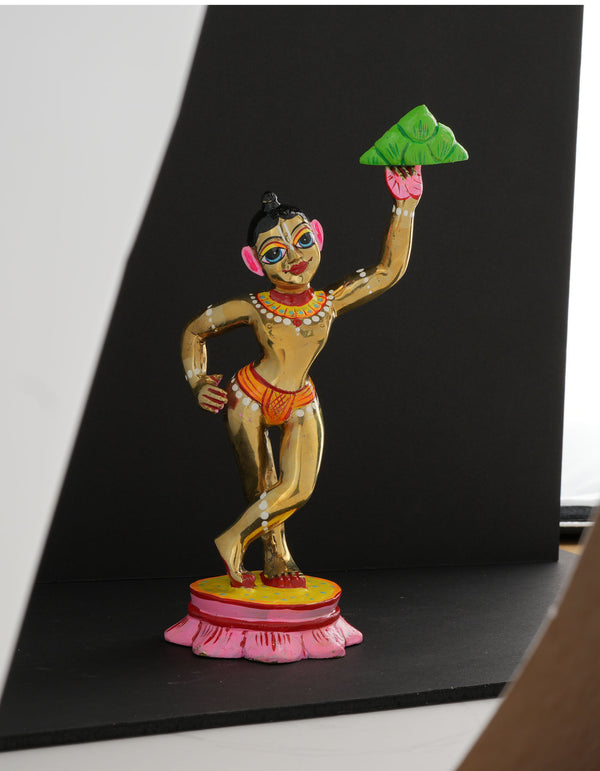 Giridhari lifting Govardhan | AD Golden Painted 7"
