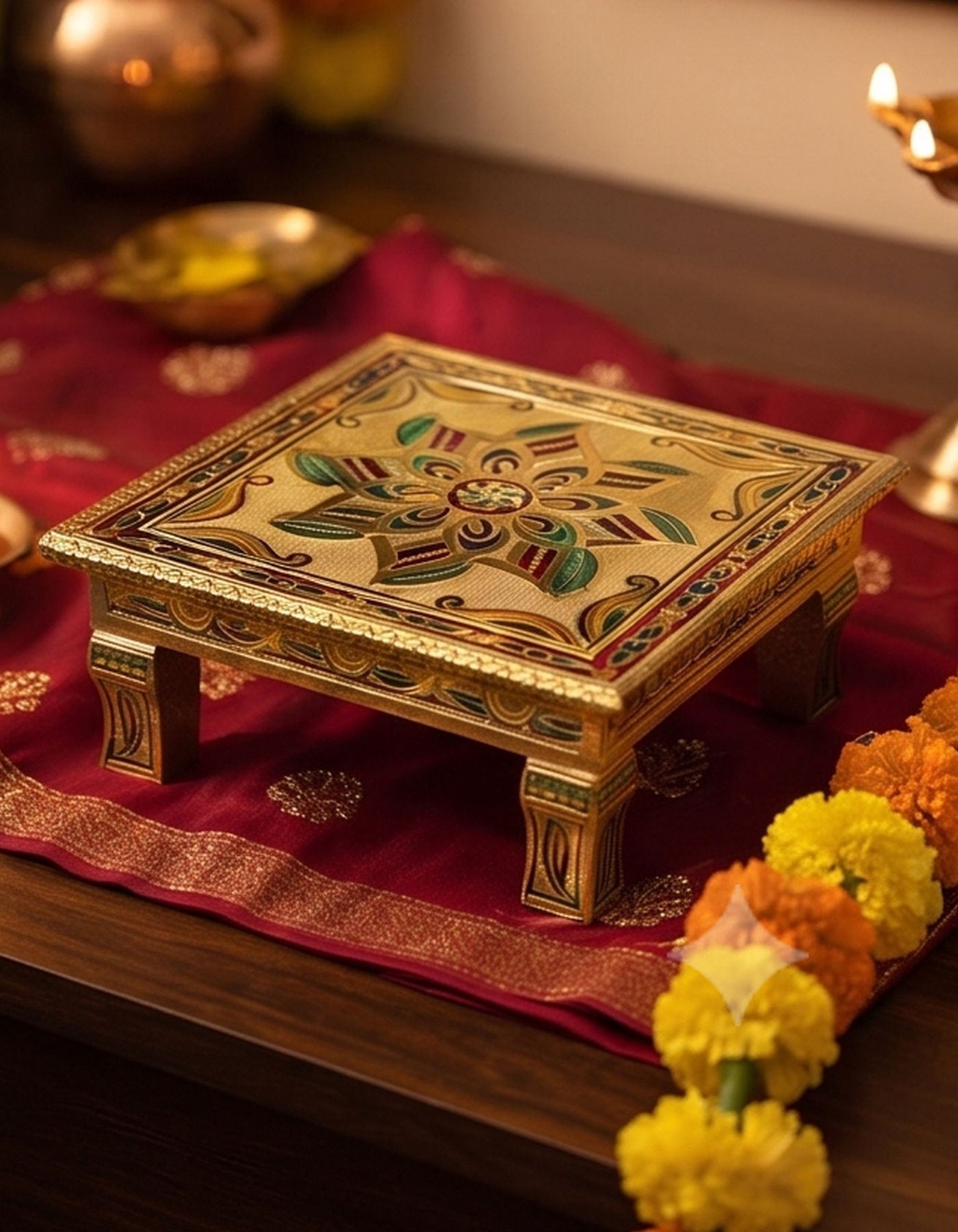 Puja Table | Bajot Chowki Meenakari | 10"