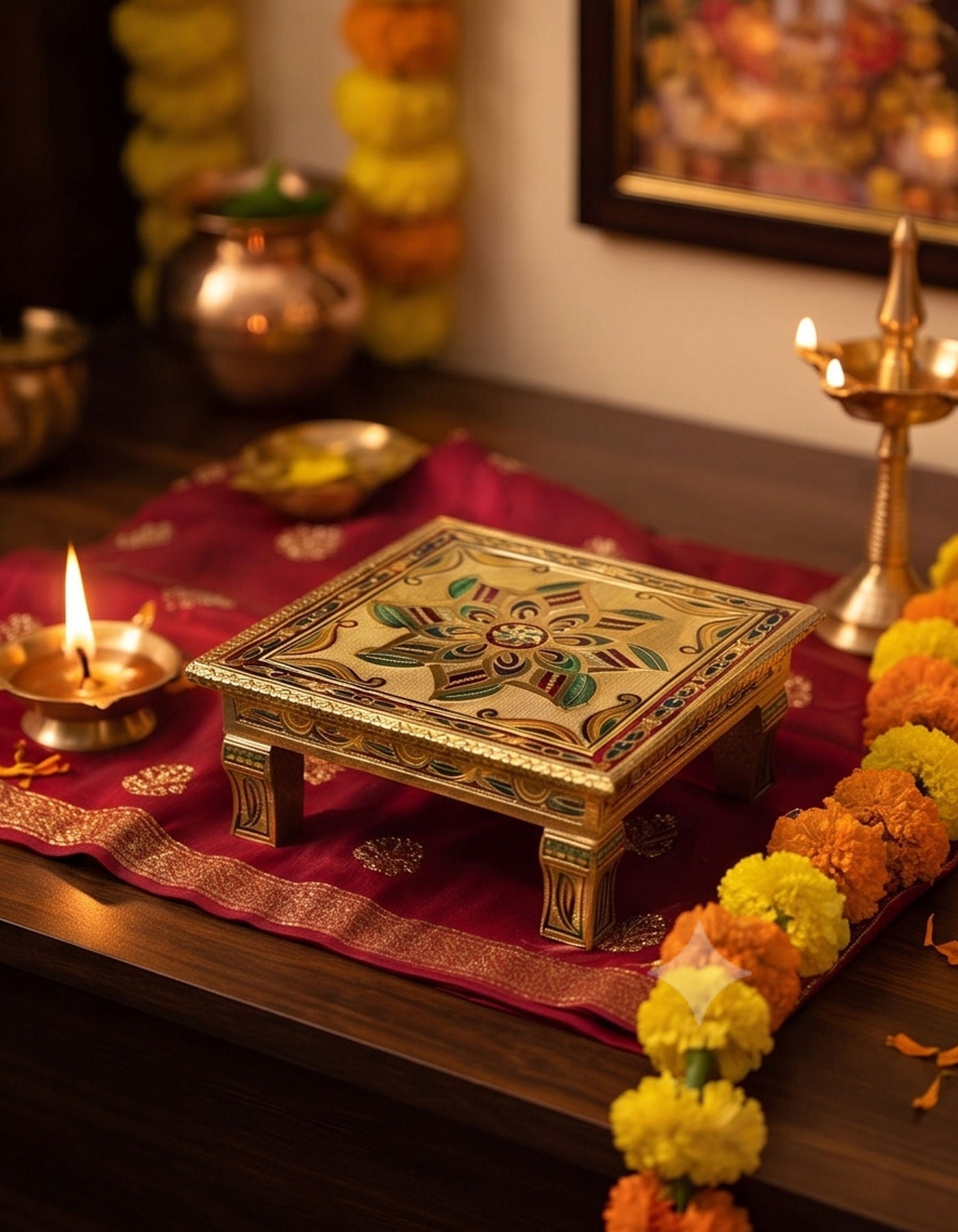 Puja Table | Bajot Chowki Meenakari | 10"