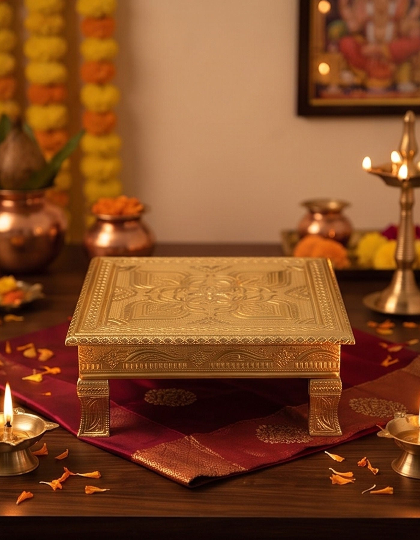 Puja Table | Bajot Chowki Meenakari | 12"