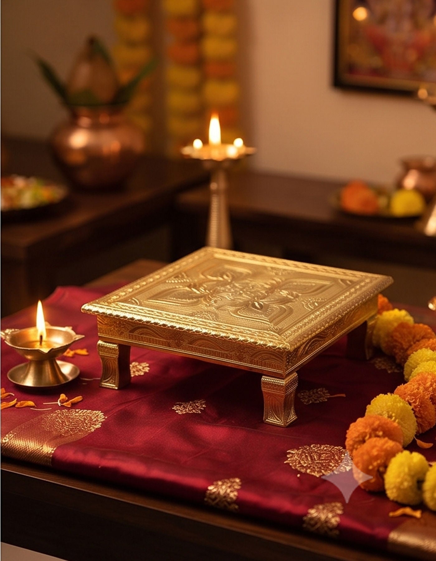 Puja Table | Bajot Chowki Meenakari | 12"