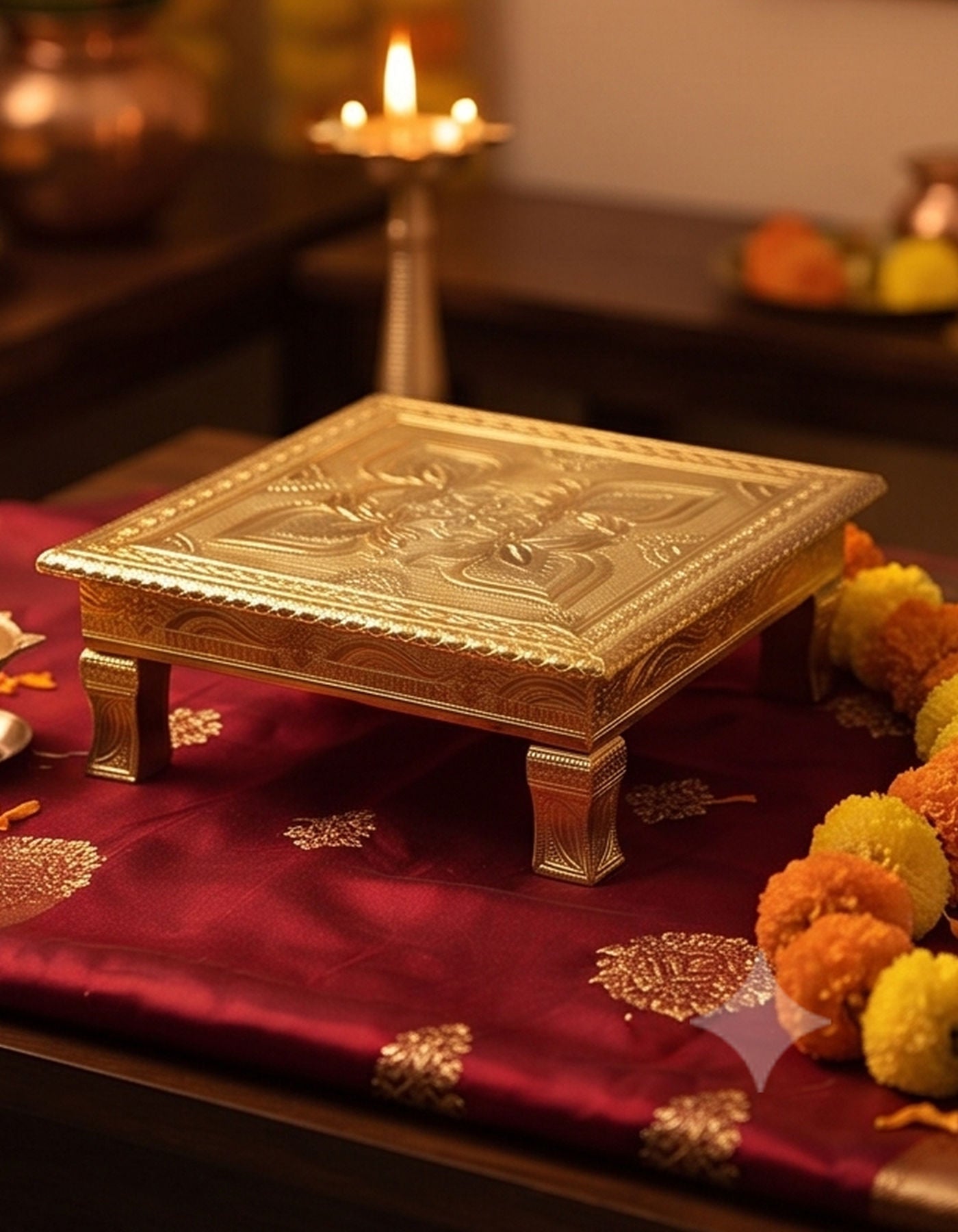 Puja Table | Bajot Chowki Meenakari | 12"