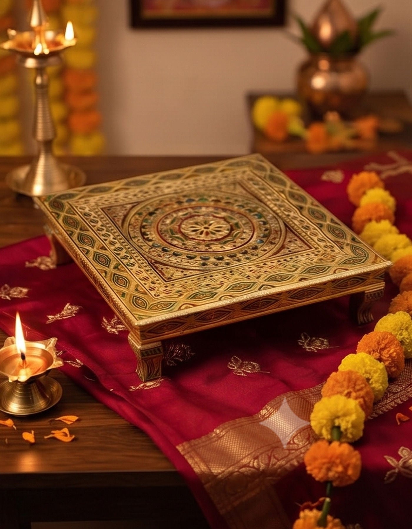 Puja Table | Bajot Chowki Meenakari | 24"
