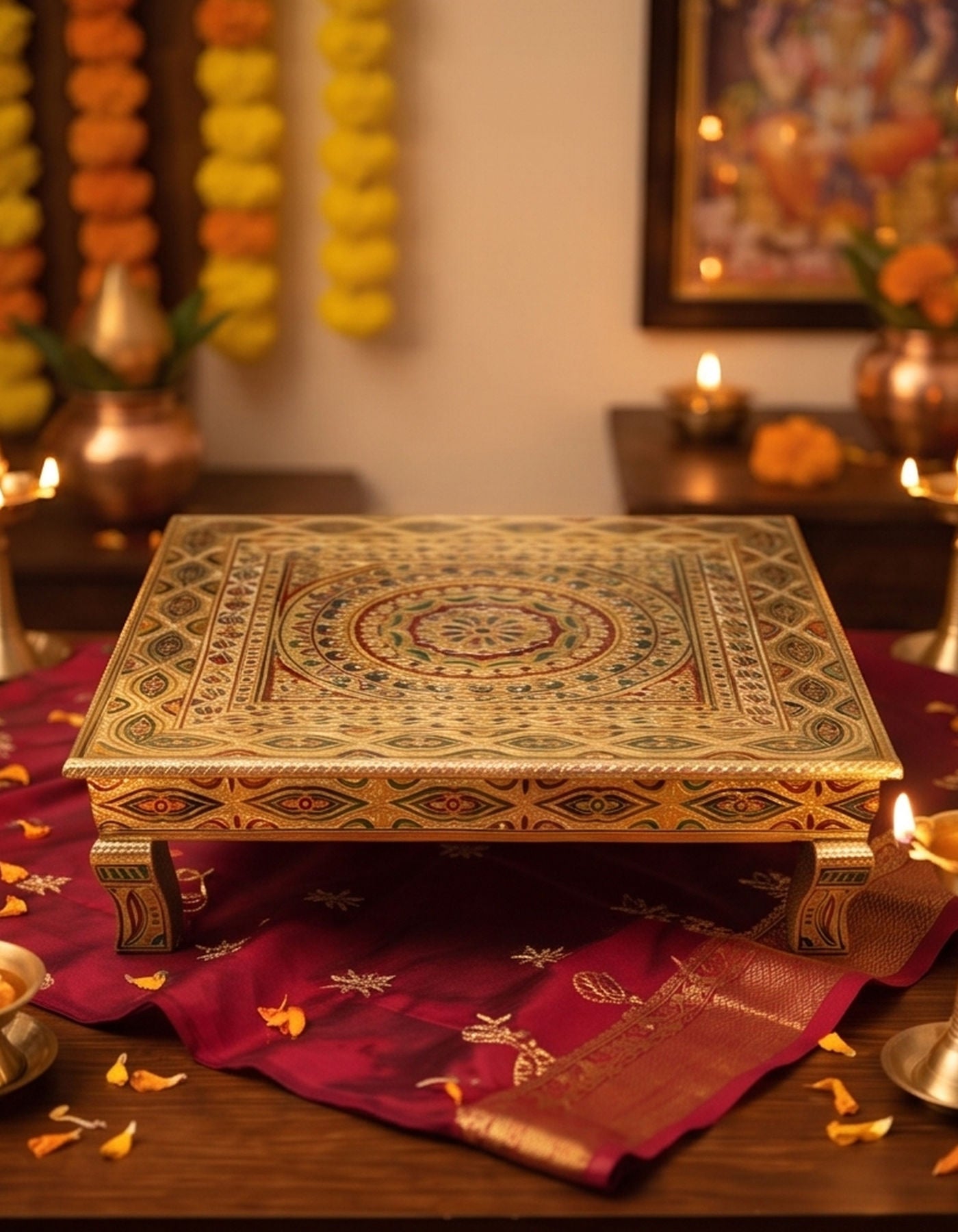 Puja Table | Bajot Chowki Meenakari | 24"