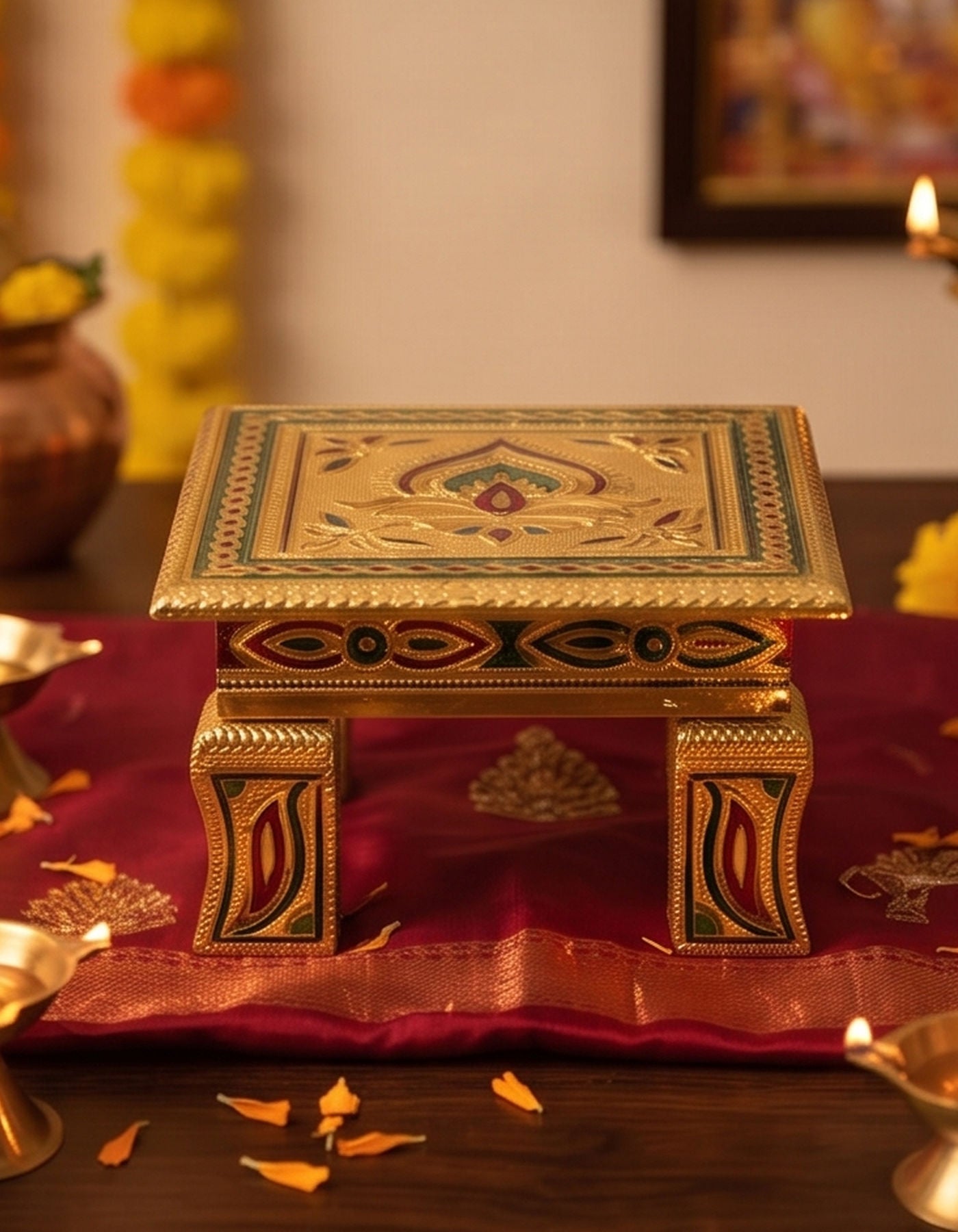 Puja Table | Bajot Chowki Meenakari | 6"