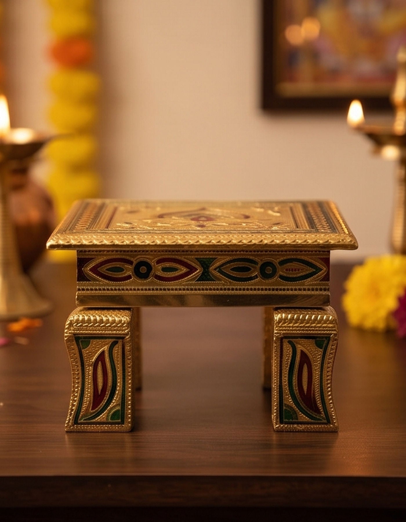 Puja Table | Bajot Chowki Meenakari | 6"