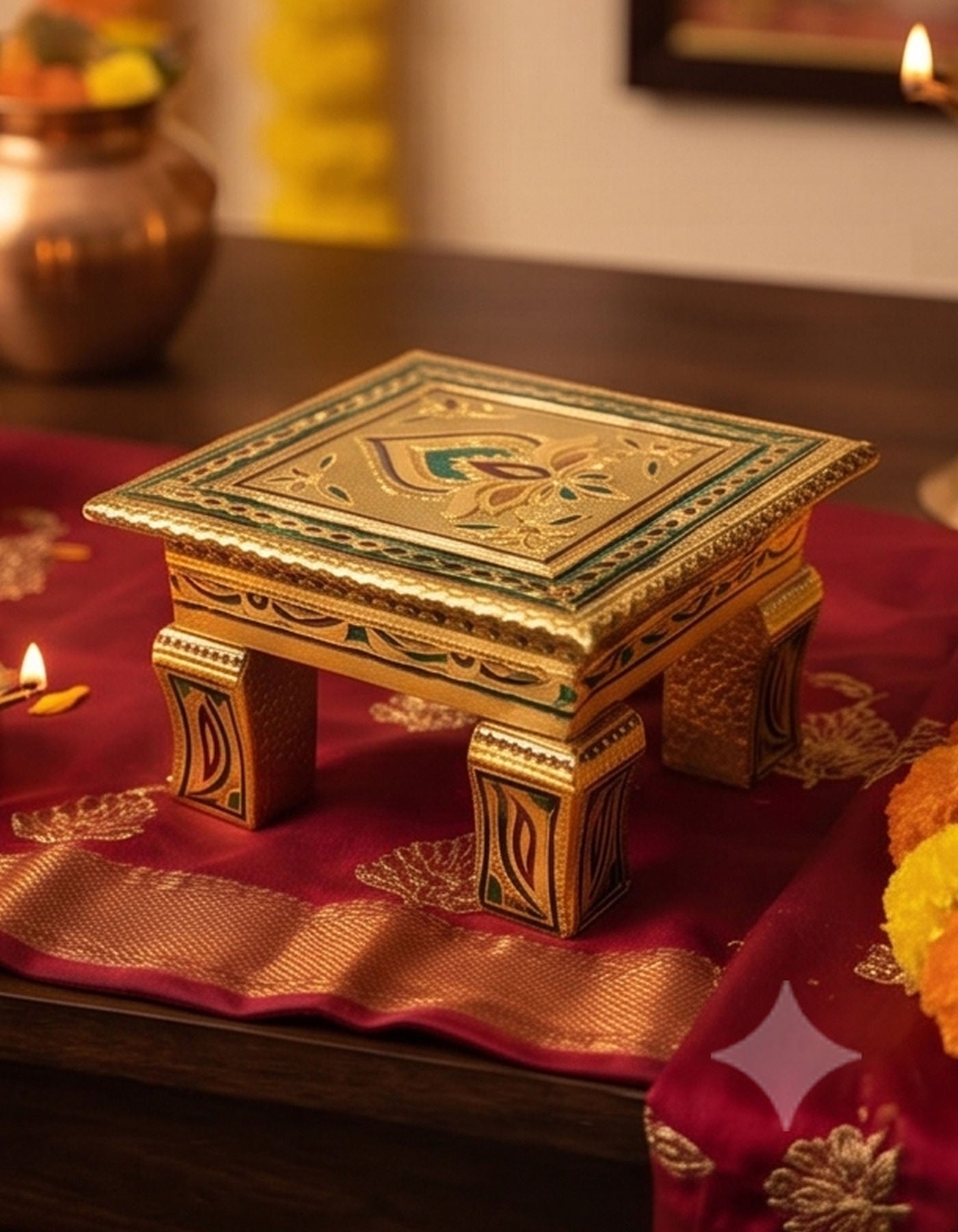 Puja Table | Bajot Chowki Meenakari | 6"