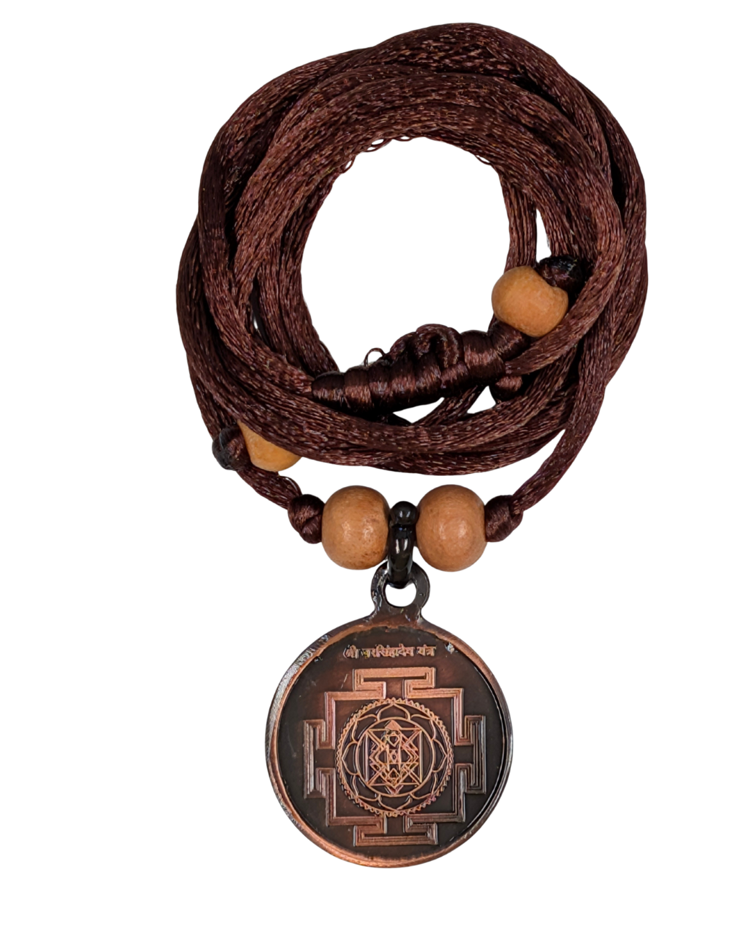 Antique copper Narasimha Yantra locket pendant with Lord Narasimha on reverse - Bhakti Shop